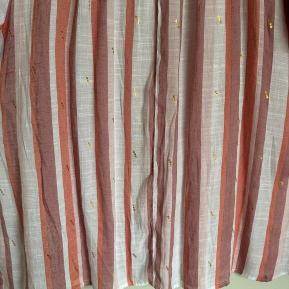 Alex & Parker Size 1X Top Pink Striped Gold Specks Flutter Sleeve Ruffle Neck - Picture 11 of 13